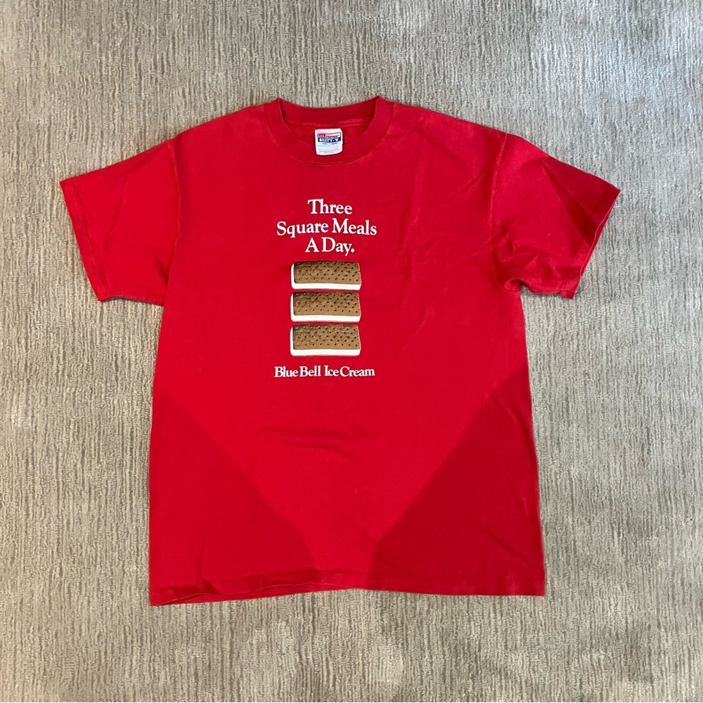 Vintage 1980s Hanes Beefy Tee Blue Bell Ice Cream Sandwich T-Shirt
